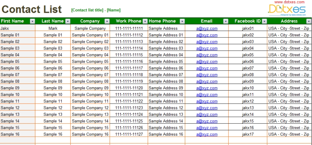 Basic Contact List Template - Dotxes Inside Free Business Directory Template