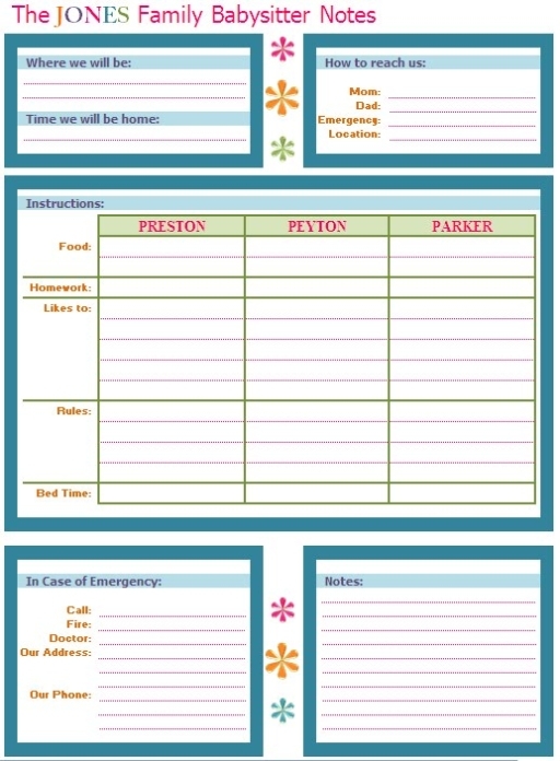 Beautifully Chaotic: Babysitter Info Sheets Throughout Nanny Notes Template