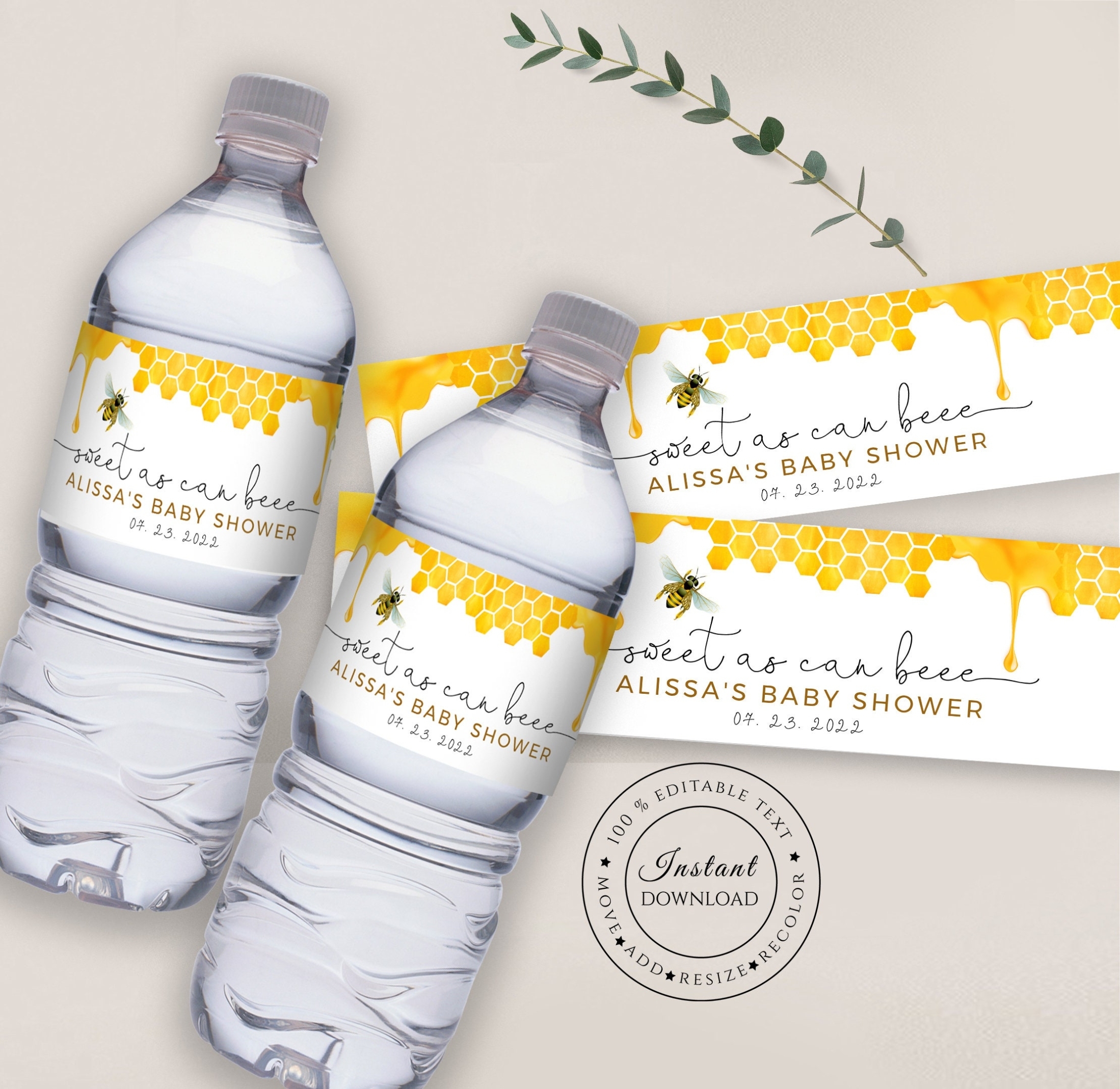 Bee Baby Shower Water Bottle Label Template Shower Water | Etsy regarding Baby Shower Bottle Labels Template
