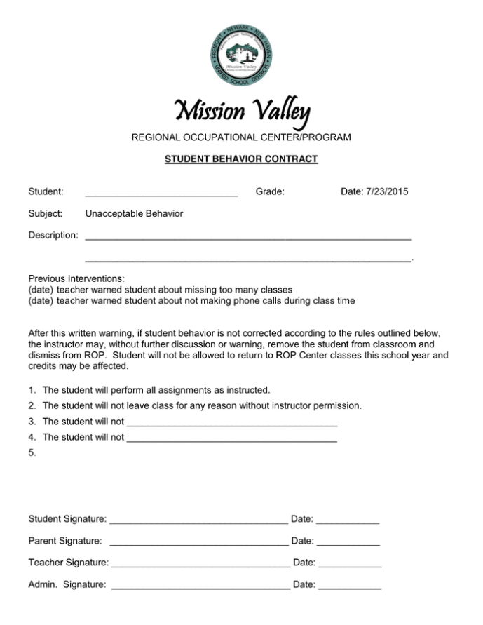 Behavior Contract Template - Download Free Documents For Pdf, Word And Throughout Good Behavior Contract Templates
