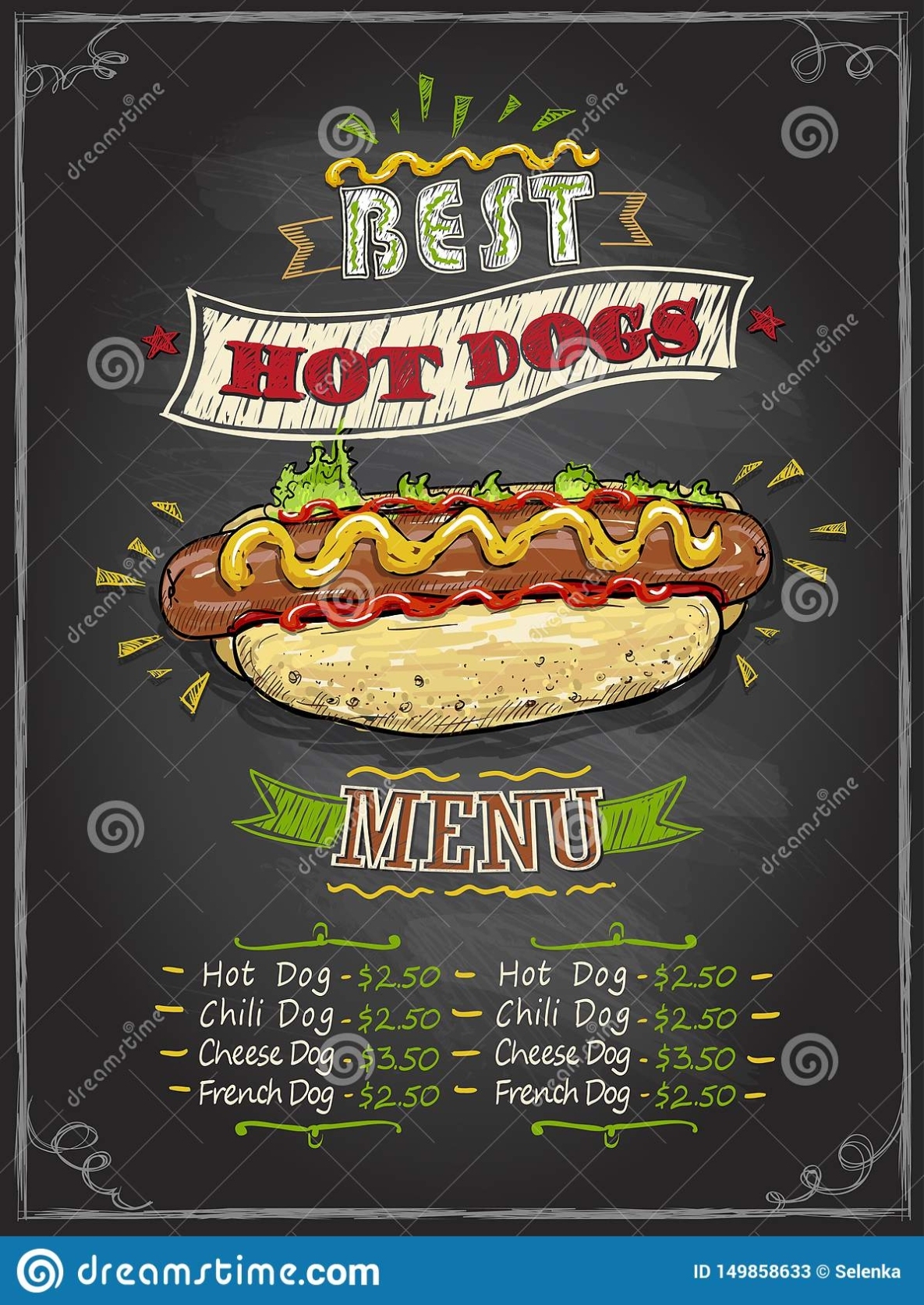 Best Hot Dogs Here Chalkboard Menu Stock Vector – Illustration Of For Hot Dog Flyer Template