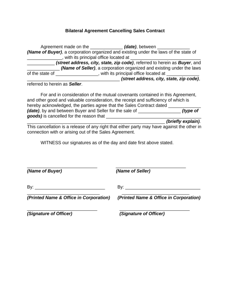 Bilateral Contract Doc Template | Pdffiller With Regard To Risk Sharing Agreement Template