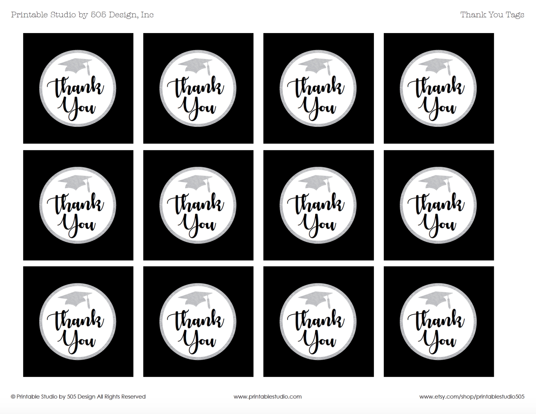 Black And Silver Graduation Party Thank You Tag - Printable Studio Throughout Graduation Labels Template Free