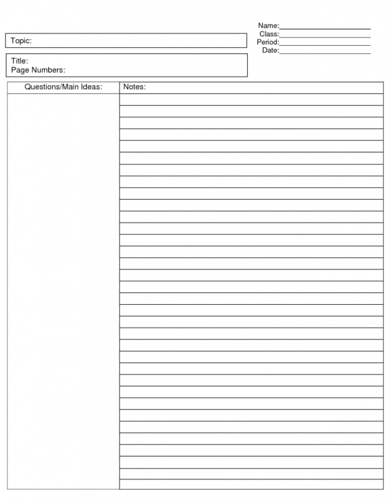 Blank Cornell Notes Template Notes Word Doc Throughout Avid Cornell Notes Template Pdf