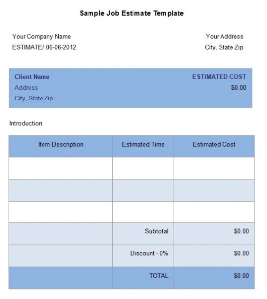 Blank Cost Estimate Template | Free Word Templates Intended For Own Brand Labelling Agreement Template