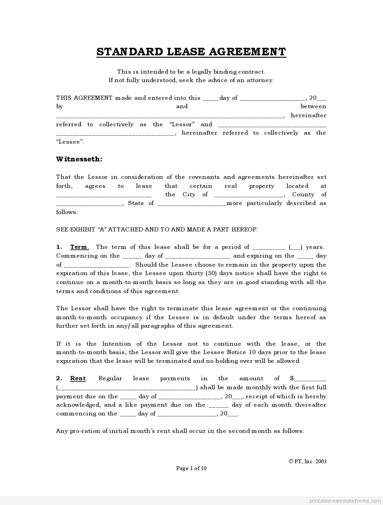 Blank Printable Lease Agreement | Room Surf In Heads Of Terms Agreement Template