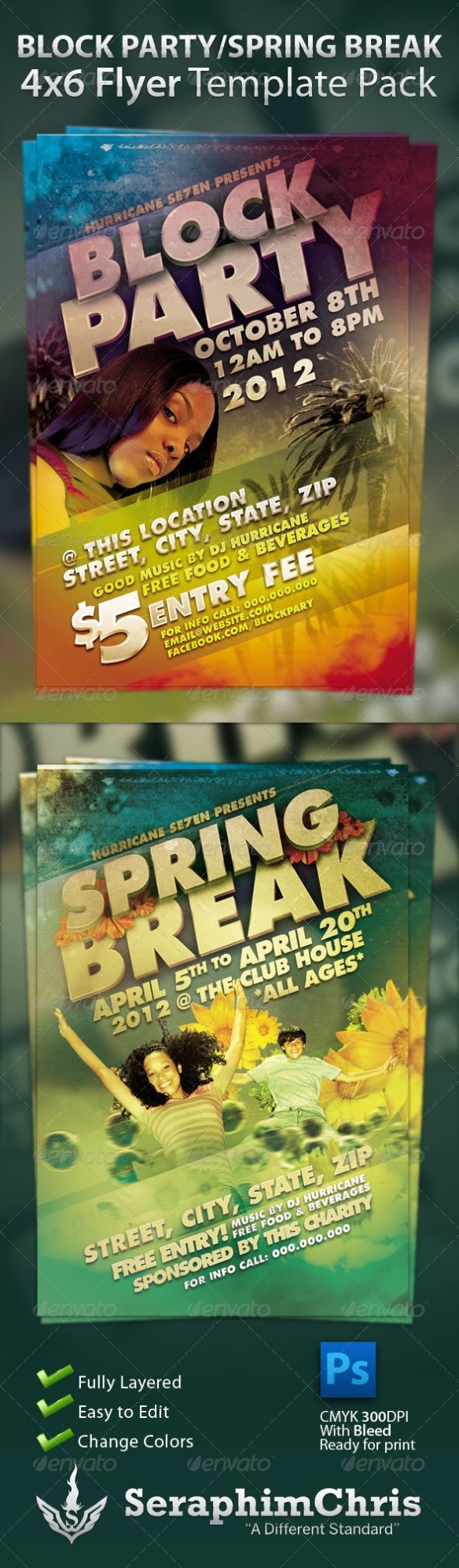 Block Party And Spring Break Flyer Template Pack By Seraphimchris Throughout Block Party Template Flyer