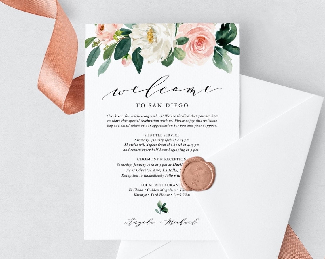 Blush Welcome Letter Template Wedding Itinerary Card Welcome | Etsy Throughout Wedding Welcome Letter Template