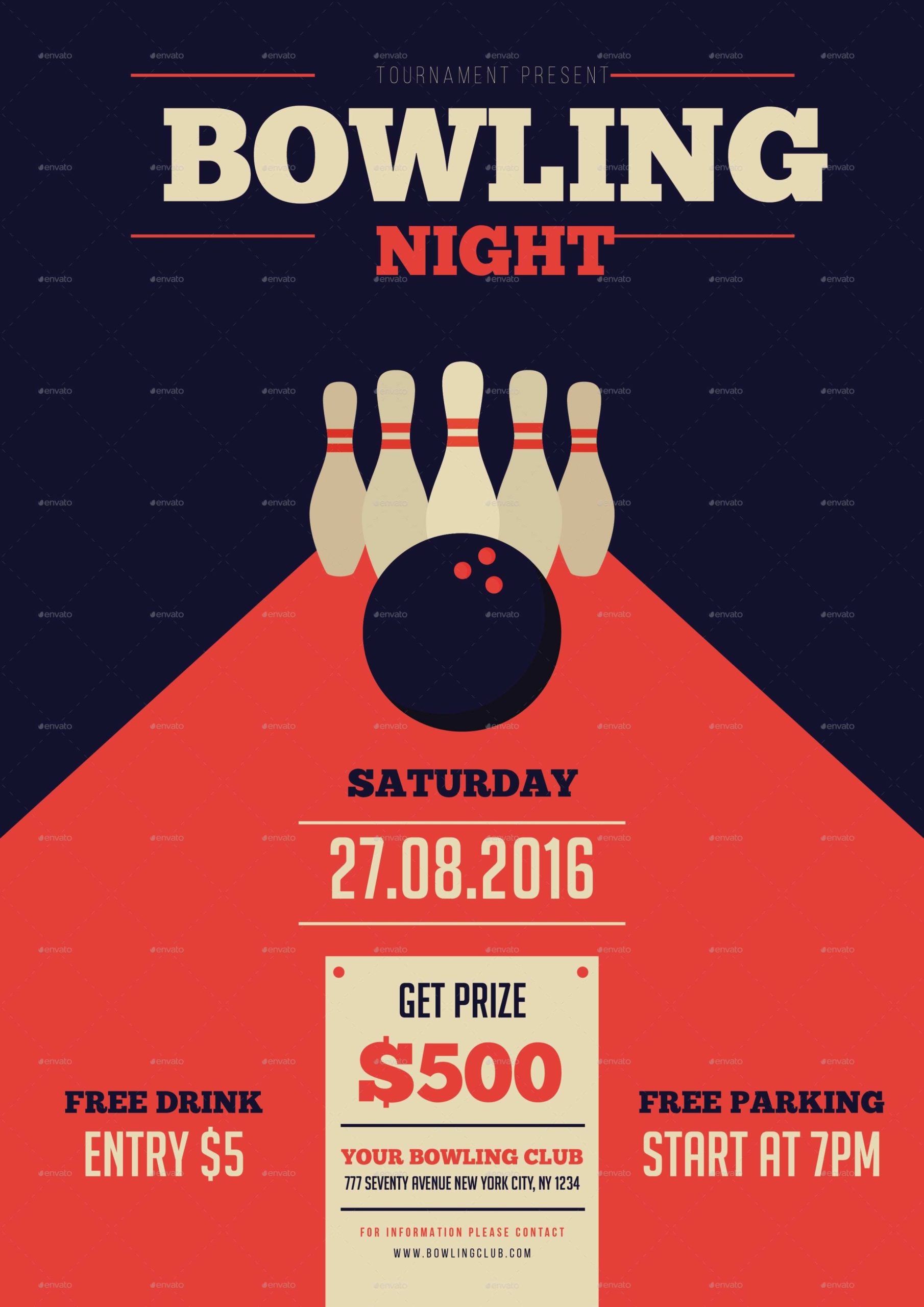 Bowling Night Flyer Template – Cards Design Templates Within Bowling Party Flyer Template