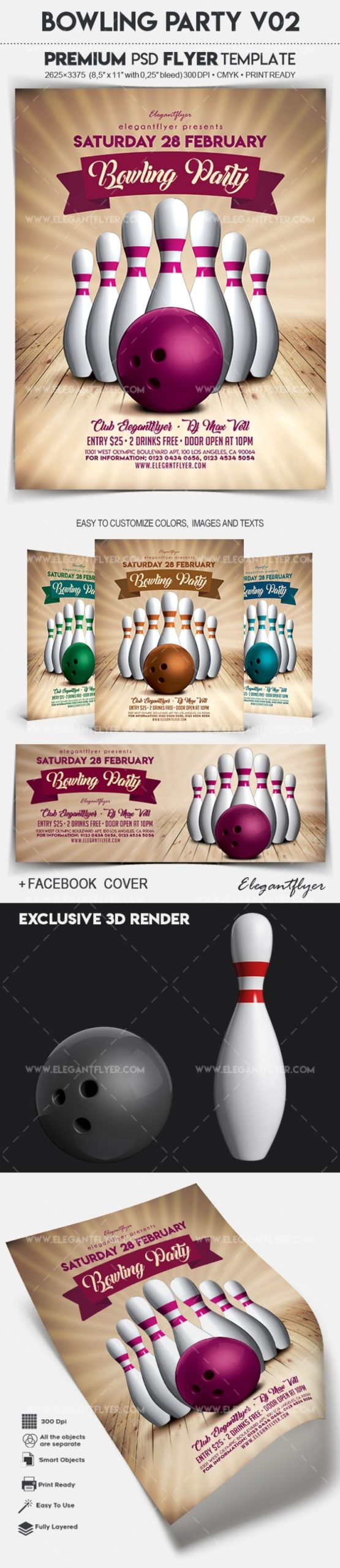 Bowling Party V02 – Flyer Psd Template | By Elegantflyer For Bowling Party Flyer Template