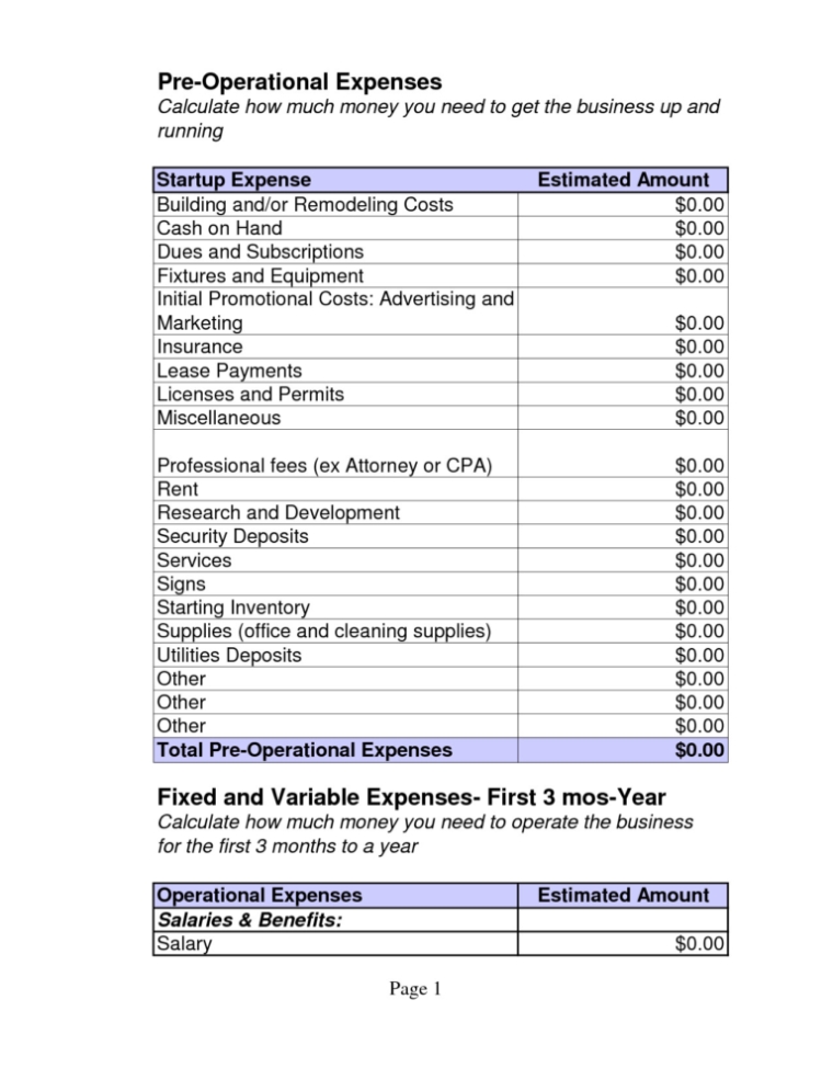 Business Budget Template Pdf Free Downloads Start Up Business Bud With Regard To Business Budgets Templates