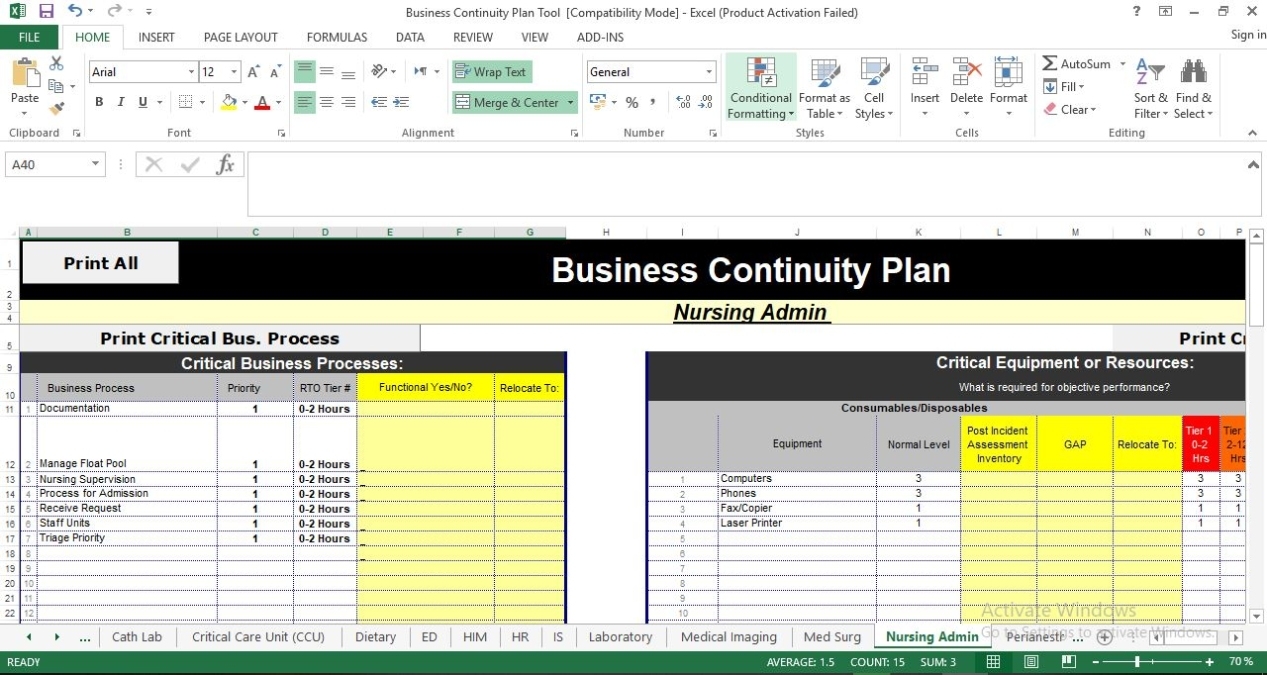 Business Continuity Plan Template In Excel With Regard To Business Continuity Plan Risk Assessment Template