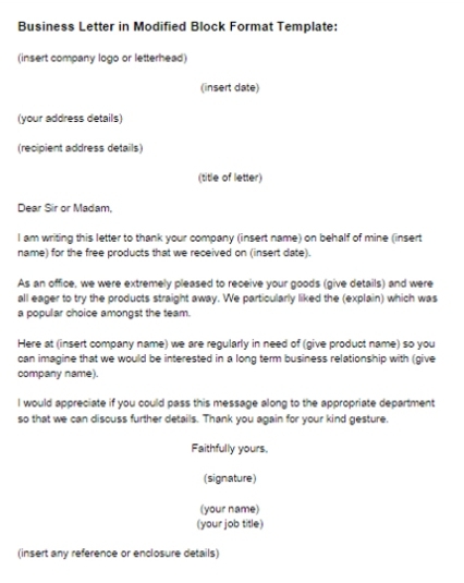 Business Letter Modified Block Format Template | Just Letter Templates regarding Modified Block Letter Template Word