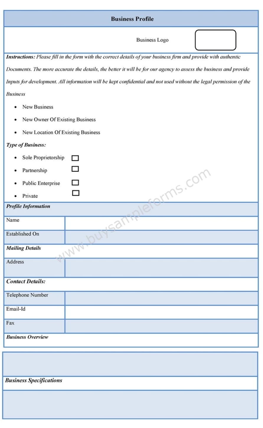 Business Profile Form – Sample Forms In Business Information Form Template