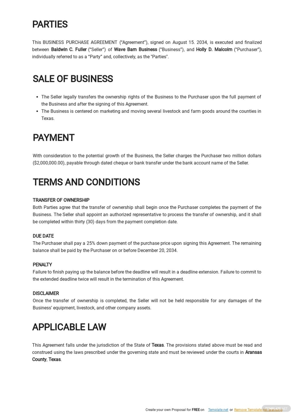 Business Purchase Agreement Template - Google Docs, Word | Template With Regard To Free Business Purchase Agreement Template