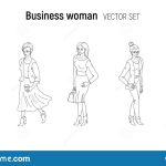 Business Woman Vector Illustration. Sketch Style Set Stock Vector For Business Attire For Women Template