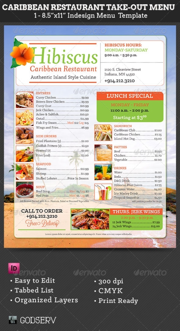 Caribbean Restaurant Take Out Menu Template By Godserv | Graphicriver For Take Out Menu Template