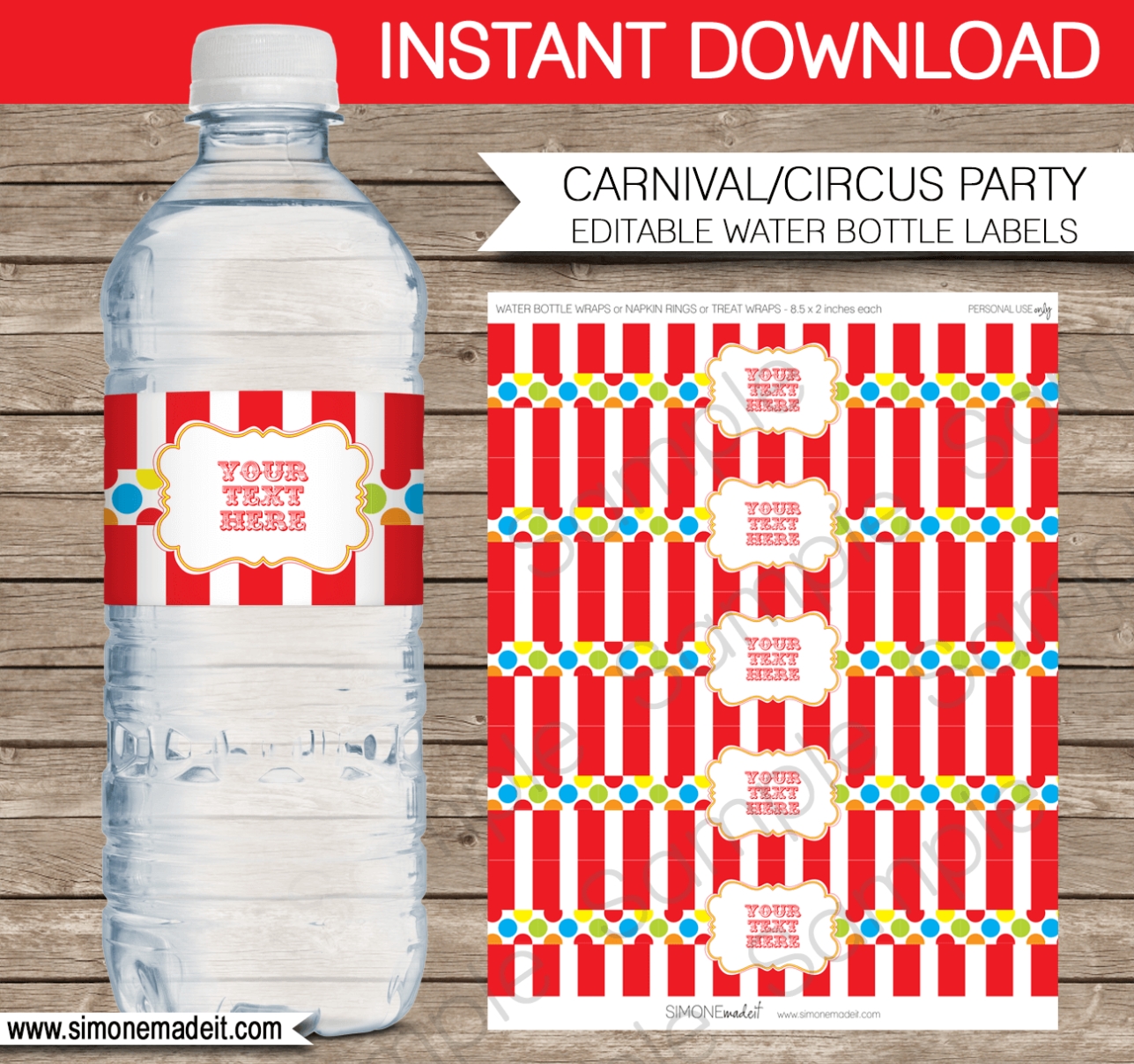 Carnival Party Water Bottle Labels | Circus Party | Decorations With Regard To Birthday Water Bottle Labels Template Free