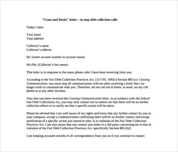 Cease And Desist Letter Template – 6+ Free Word, Pdf Documents Download Throughout Legal Debt Collection Letter Template