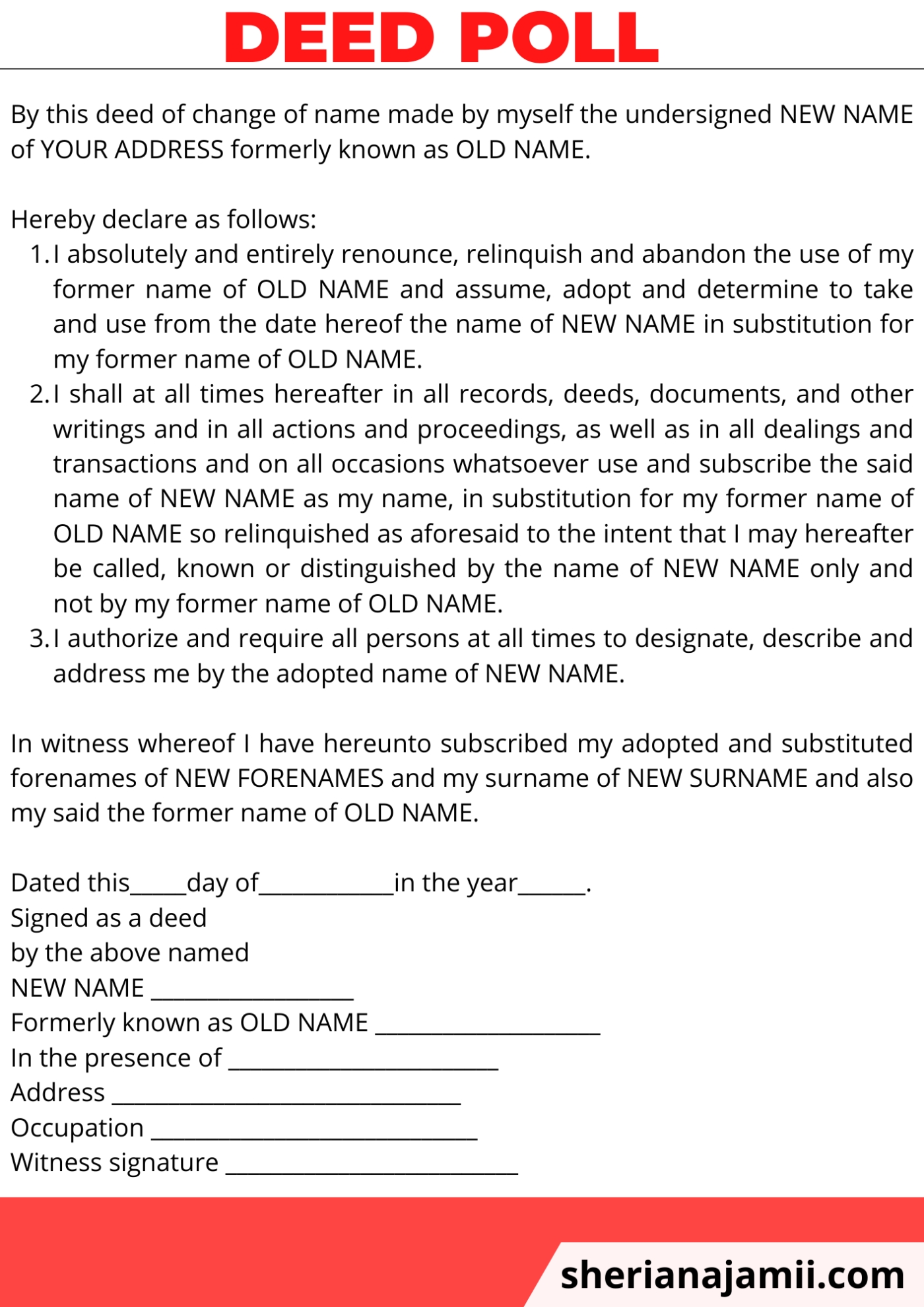 Change Of Name By Deed Poll 2023 (Guide + Free Samples) | Sheria Na Jamii For Deed Poll Name Change Letter Template