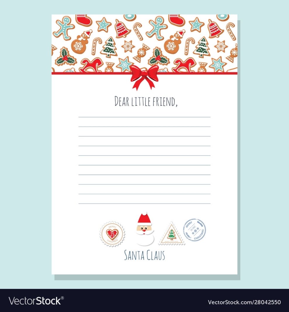 Christmas Letter From Santa Claus Template A4 Vector Image Intended For Letter From Santa Claus Template