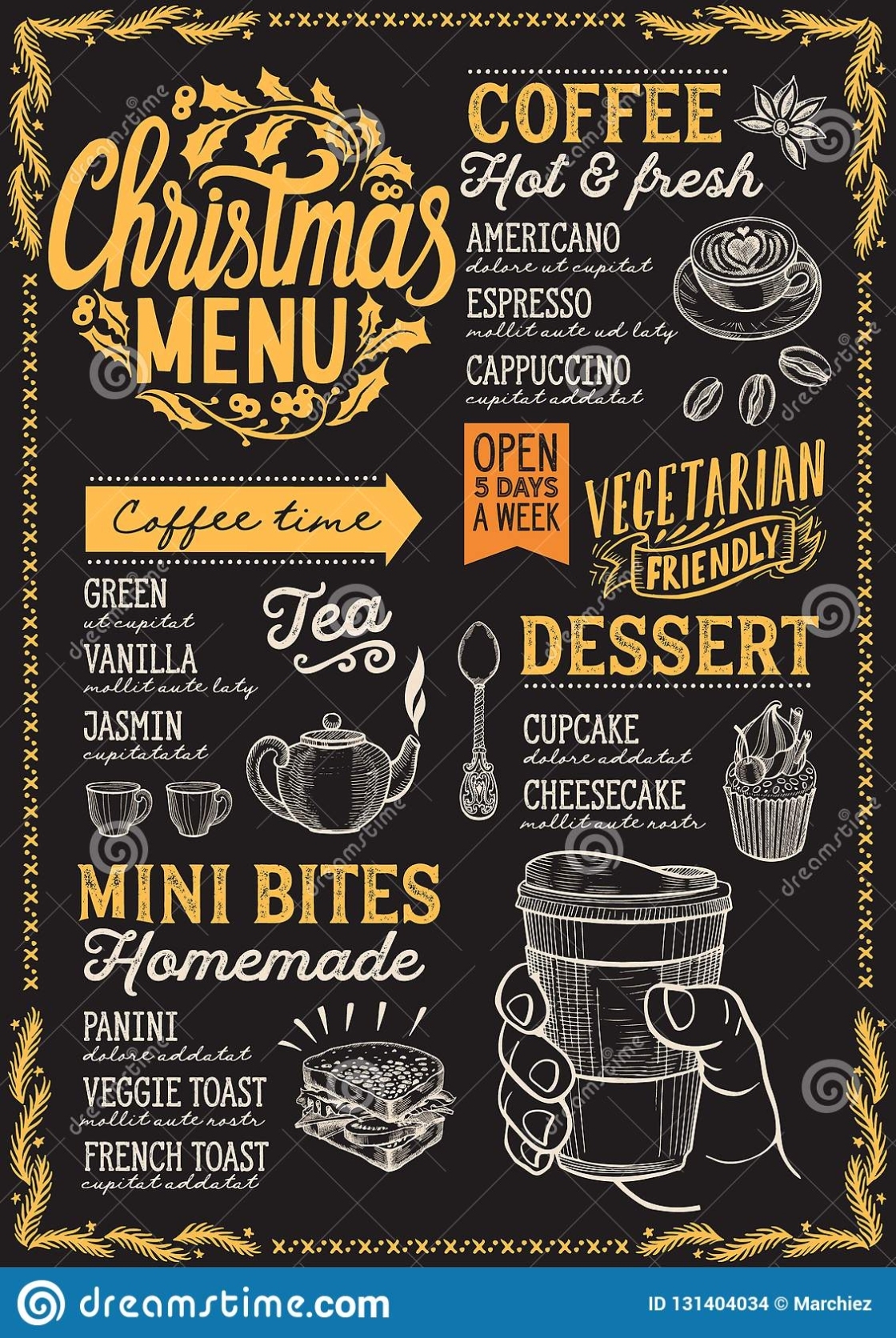 Christmas Menu Template For Coffee Shop On A Blackboard Background Throughout Christmas Day Menu Template