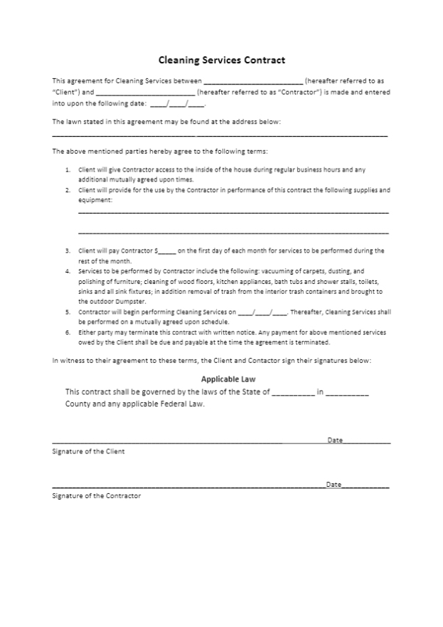Cleaning Contract Template | Get Free Sample (2021) Throughout House Cleaning Service Agreement Template