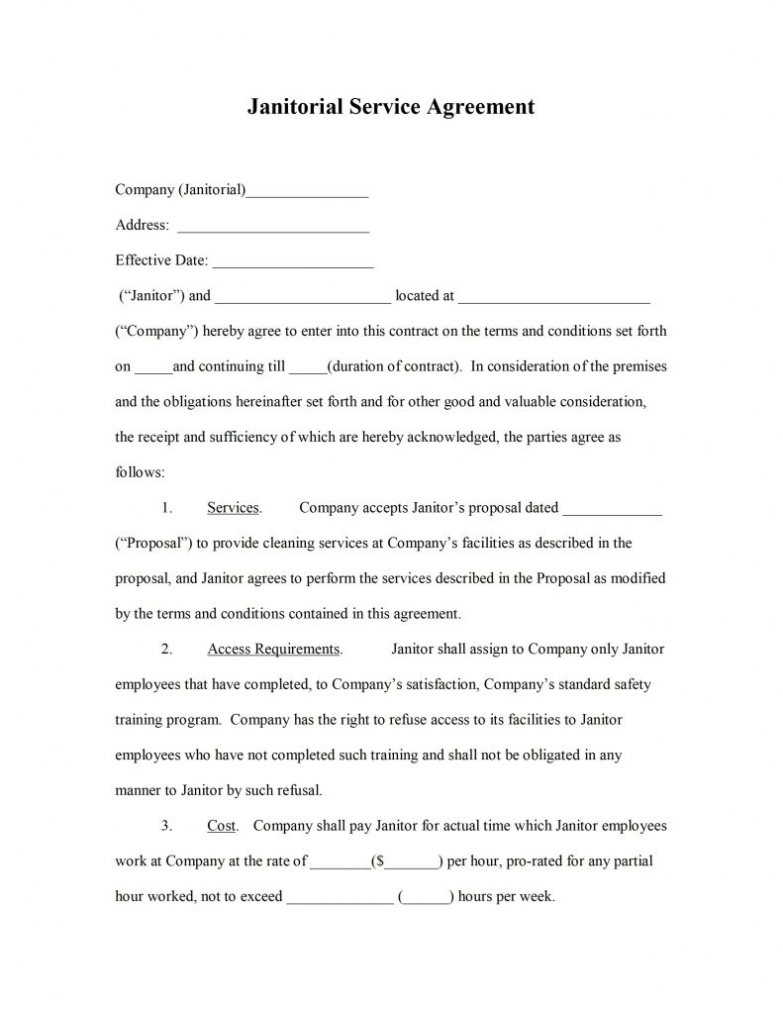 Cleaning Service Agreement Template: Janitorial Service Agreement Within Commercial Cleaning Service Agreement Template