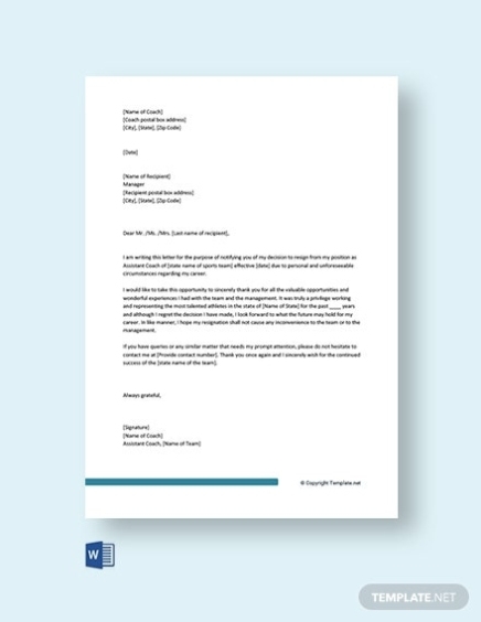 Coaching Resignation Letter Template [Free Pdf] – Word Pertaining To Personal Training Cancellation Policy Template
