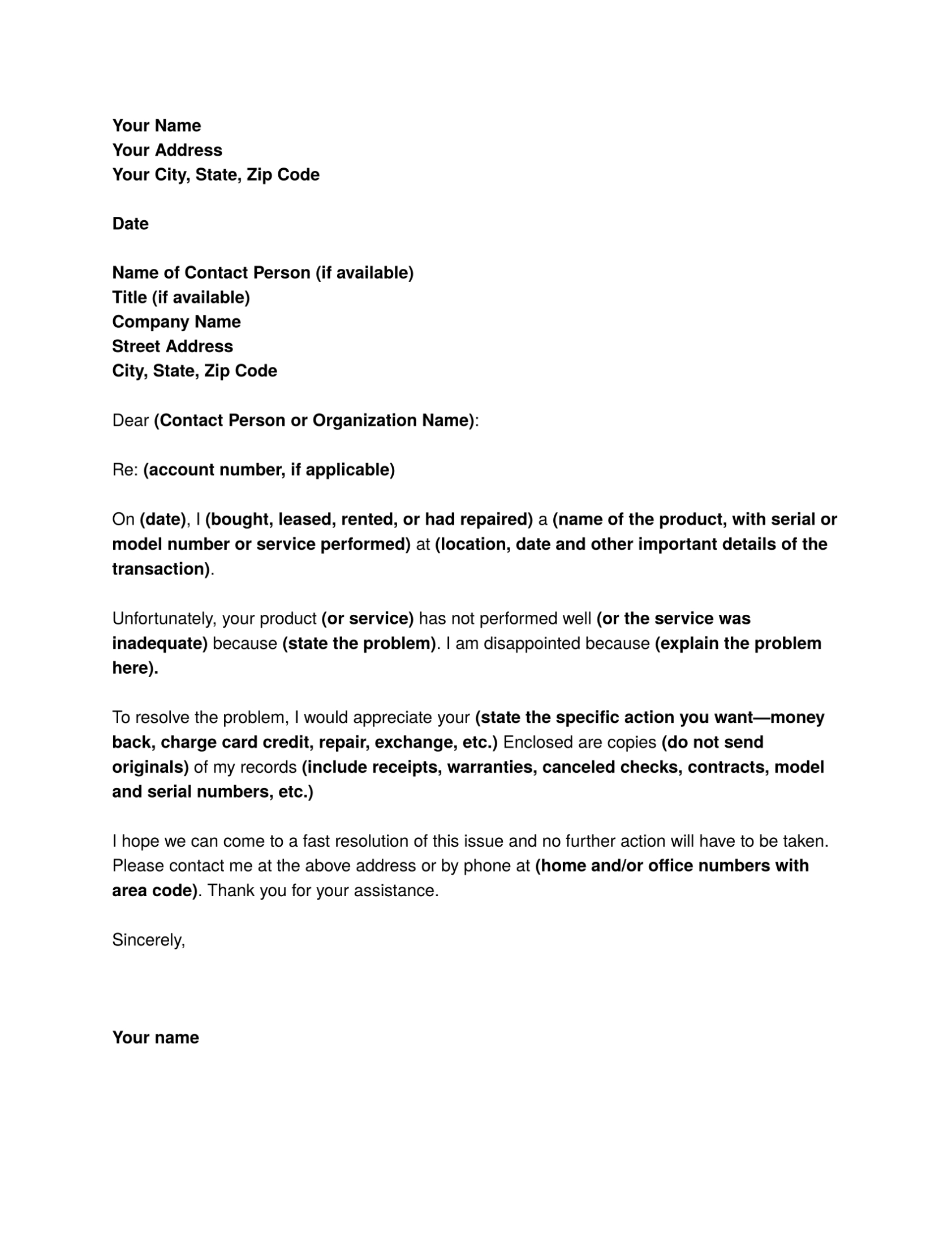 Complaint Letter Sample - Download Free Business Letter Templates And Forms Throughout Formal Letter Of Complaint To Employer Template
