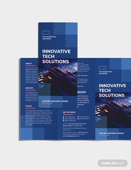 Computer Service Tri Fold Brochure Template – Illustrator, Indesign With Computer Repair Flyer Template Word