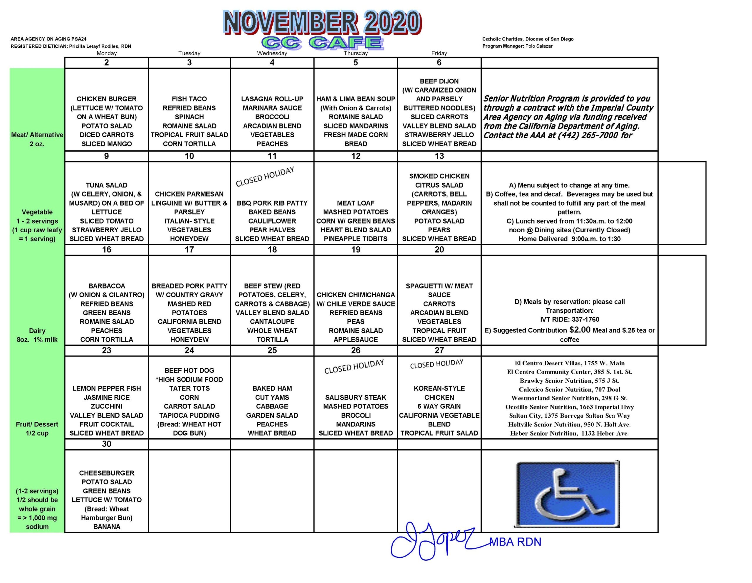 Congregate Meals - Public Administrator / Area Agency On Aging Within Menu Selling F&amp;I Template