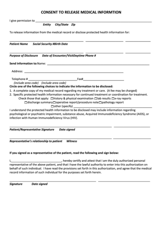 Consent To Release Medical Informtion Template Printable Pdf Download For Operative Note Template