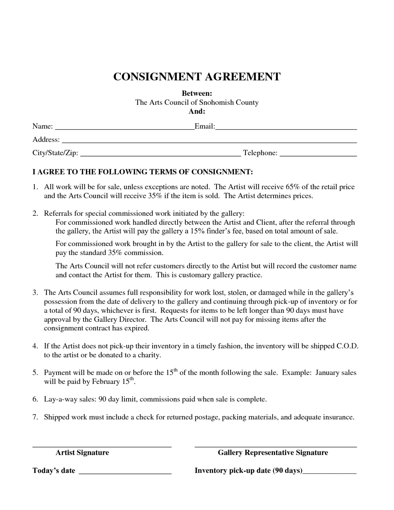 Consignment Agreement Template - Free Printable Documents for Simple Consignment Agreement Template
