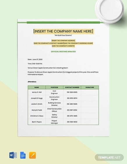 Construction Meeting Minutes Template - 15+ Free Sample, Example Format With Construction Meeting Minutes Template