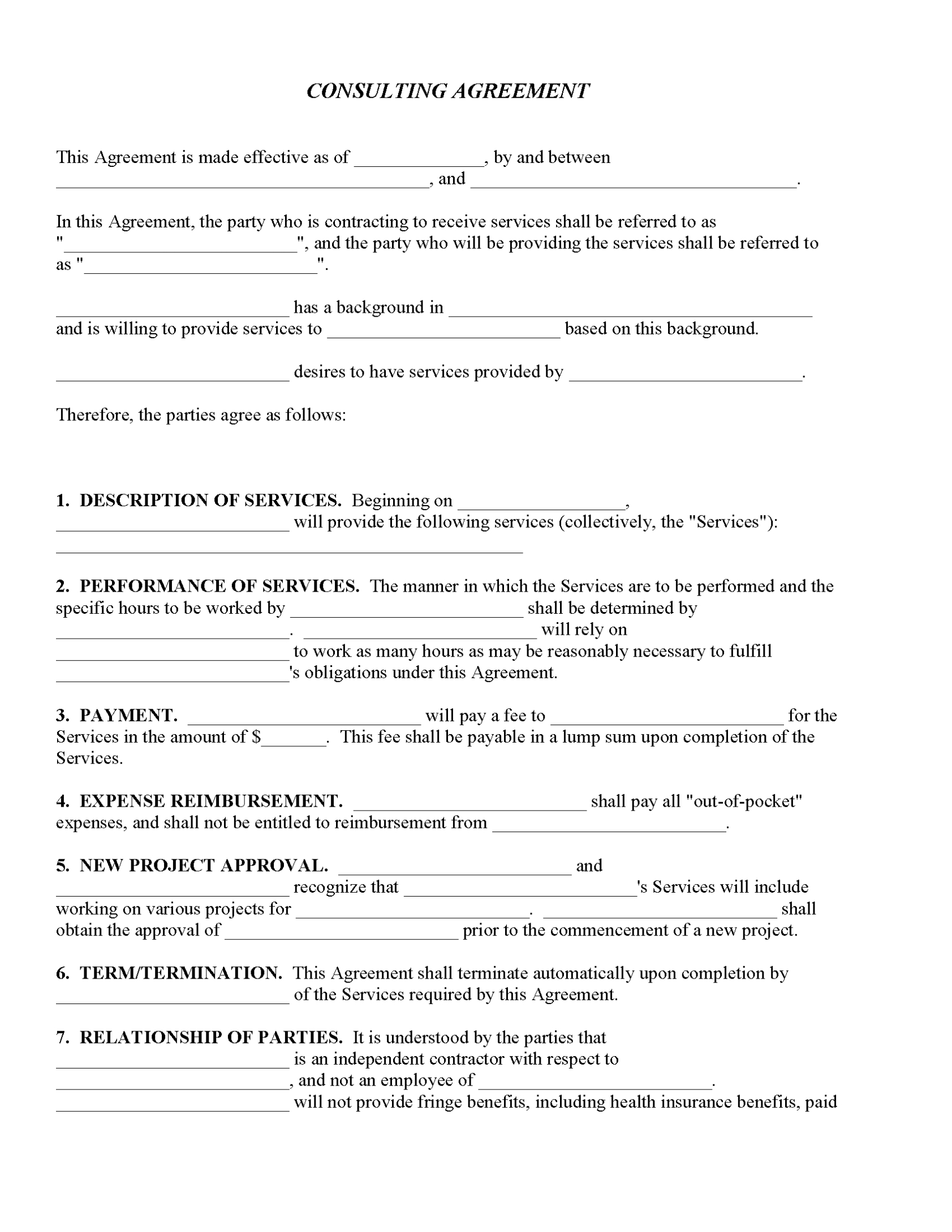 Consulting Agreement - Fillable Pdf - Free Printable Legal Forms For Consulting Service Agreement Template