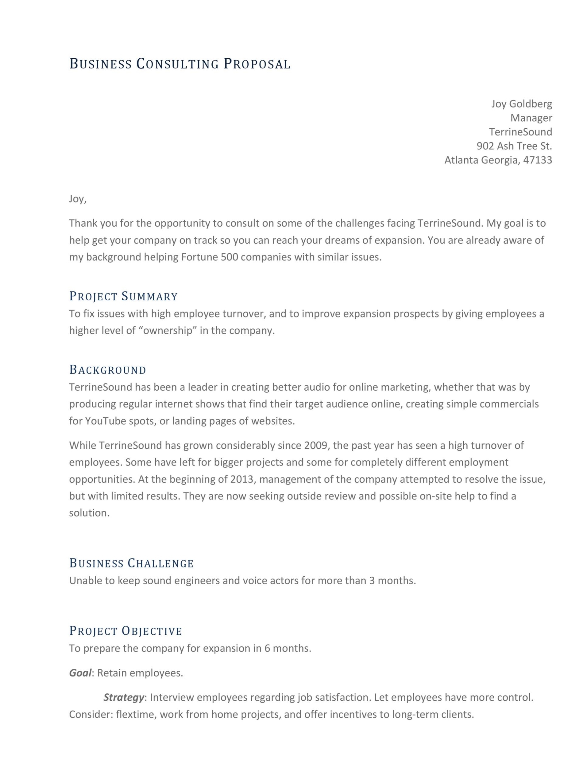 Consulting Proposal Example For Consulting Project Proposal Template