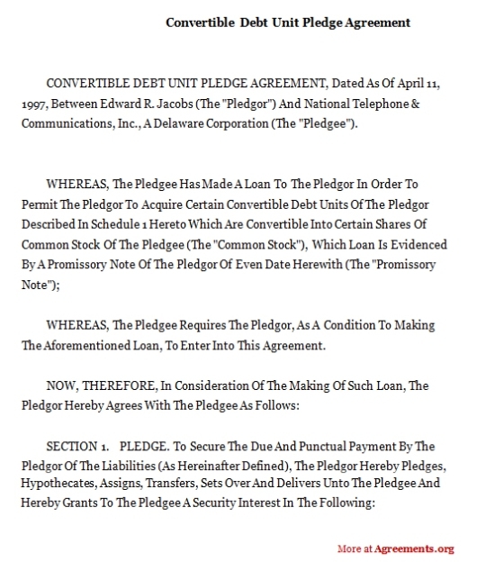 Convertible Debt Unit Pledge Agreement Template Pdf| Agreements with regard to Convertible Loan Agreement Template