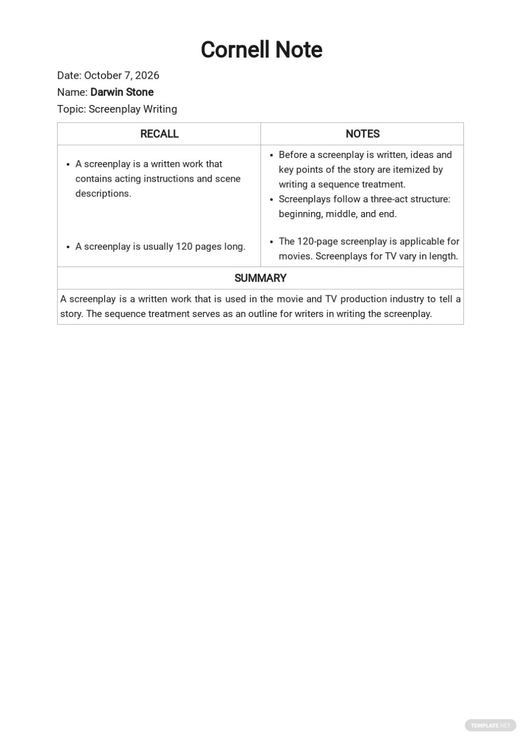 Cornell Notes Summary Template In Google Docs, Word, Apple Pages, Pdf For Cornell Notes Template Google Docs