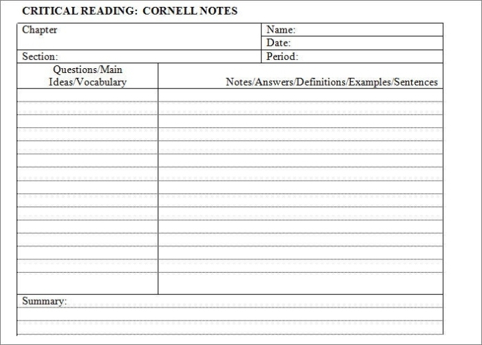 Cornell Notes Template - 56+ Free Word, Pdf Format Download | Free Intended For Microsoft Word Note Taking Template