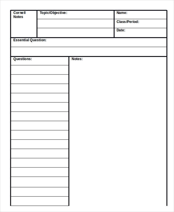 Cornell Notes Template - 9+ Free Word, Pdf Documents Download | Free in Note Taking Template Pdf