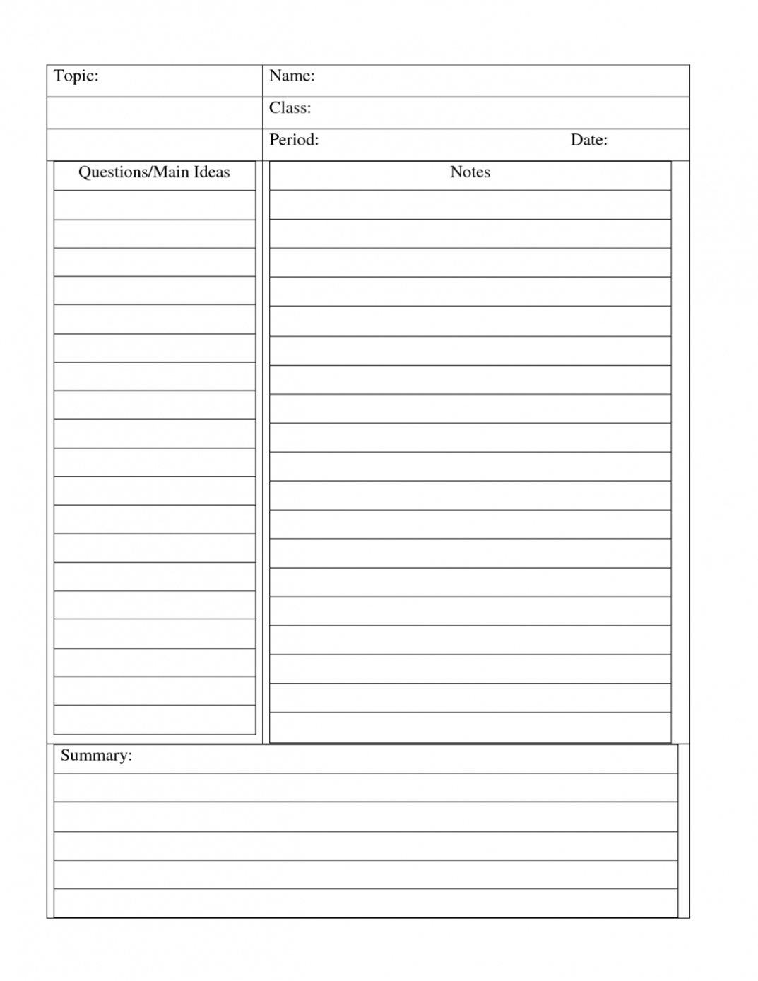 Cornell Notes Template Word Document | Free Resume Templates For Cornell Notes Template Word Document