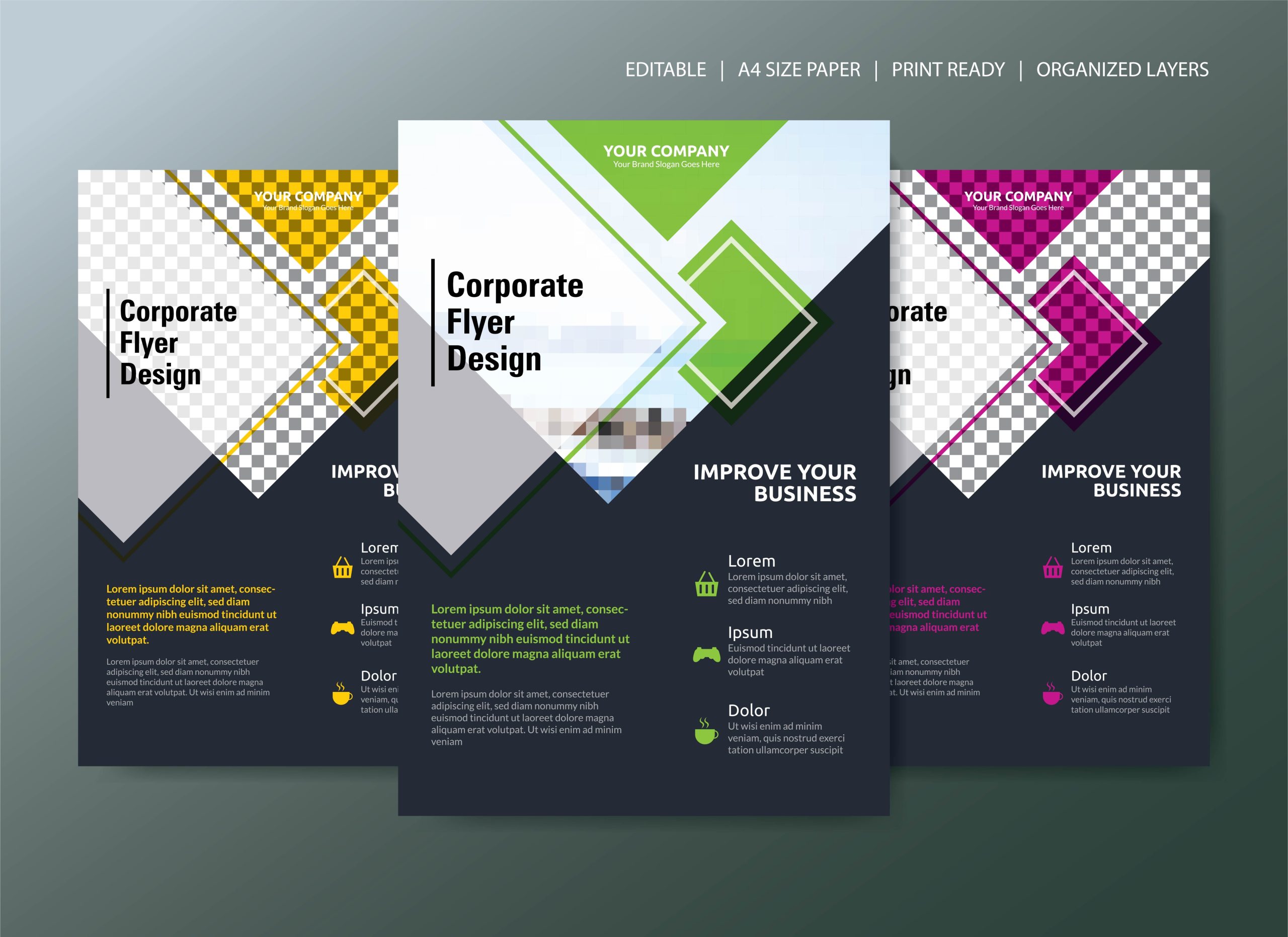 Corporate Flyer Template Design With 3 Color Choices And Geometric with regard to Design Flyers Templates Online Free