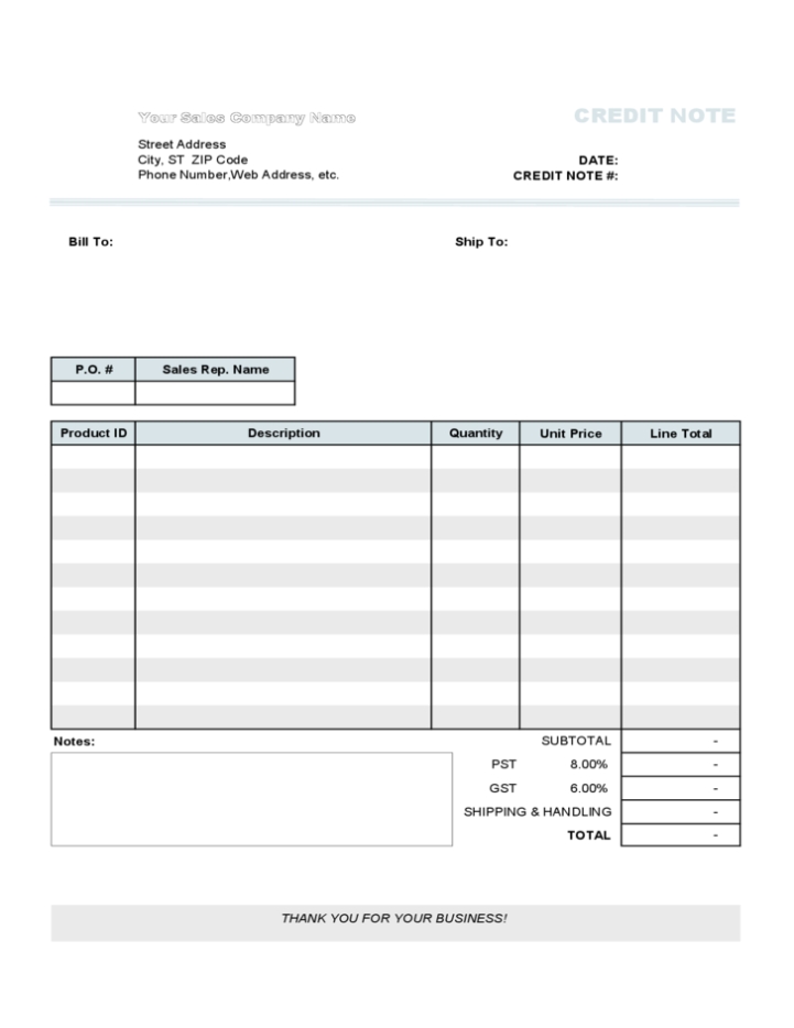 Credit Memo Sample Template Free Download Within Credit Note Template Doc