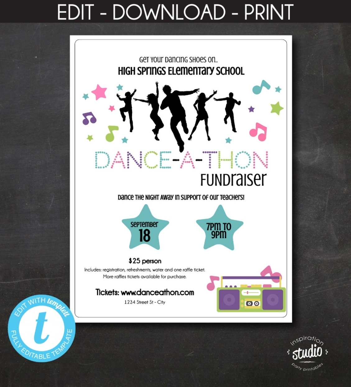 Dance A Thon Event Flyer Template Dance Fundraiser School - Etsy Within Benefit Dance Flyer Templates