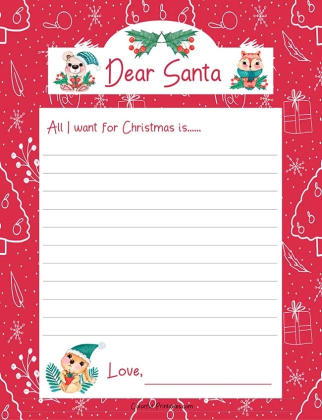 Dear Santa Printables - Colorful Printables intended for Dear Santa Letter Template Free