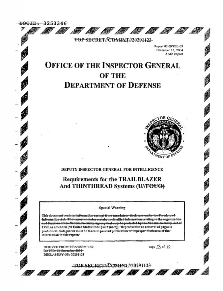 Declassified Dod Inspector General Report On Nsa Thinthread And Throughout Department Of The Navy Letterhead Template