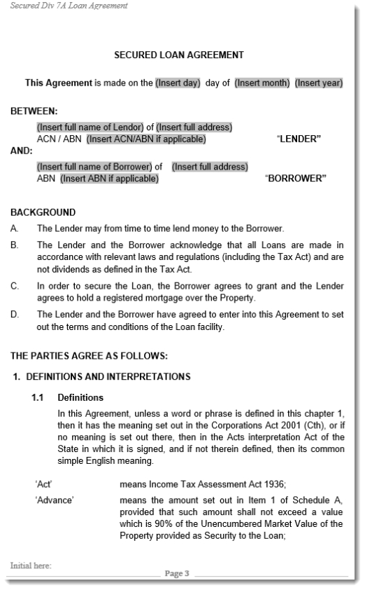 Division 7A Company Loan Agreement Template Regarding Free Binding Financial Agreement Template