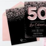Diy 50Th Birthday Pink Foil Balloon Confetti Invitation Printable Pertaining To 50Th Birthday Flyer Template Free