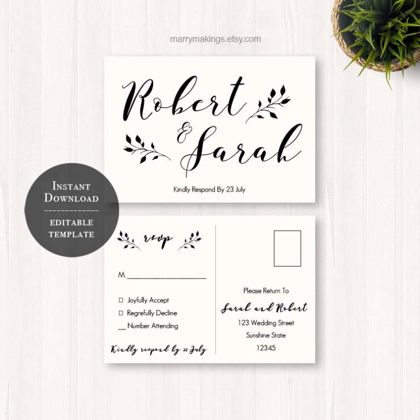 Diy Wedding Rsvp Rsvp Template Wedding Printable Wedding With Regard To Wedding Rsvp Postcard Template Free